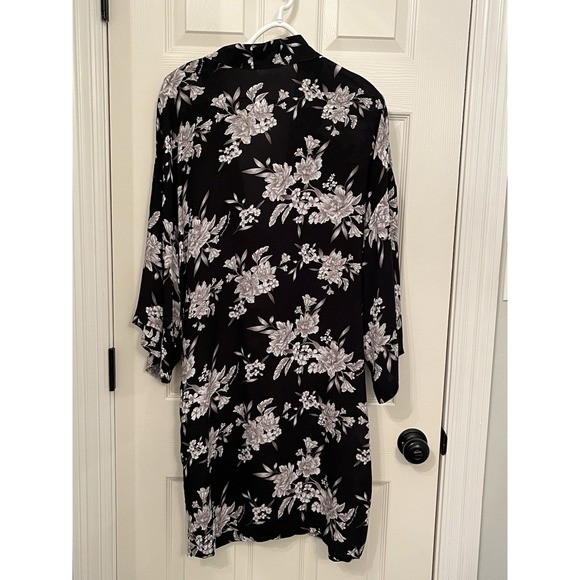 Spiritual Gangster Maya Black Floral Tie Front Kimono Robe Cover Up Duster OS‎ - Picture 2 of 8